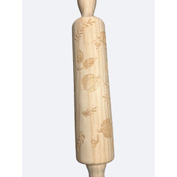 Wood Embossing Rolling Pin Dough Roller with Fall/ Autumn/ Thanksgiving Pattern - Picture 4 of 7